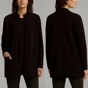 Eileen Fisher Woman Small Petite Open Front Cardigan Italian Yarn Wool Brown